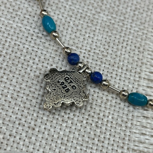 Vintage Southwestern Flexible Sterling Silver Necklace with Lapis & Turquoise - Picture 5 of 15